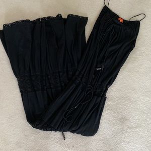 Michelle Jonas Black Gauze Lace Hippie Maxi Dress